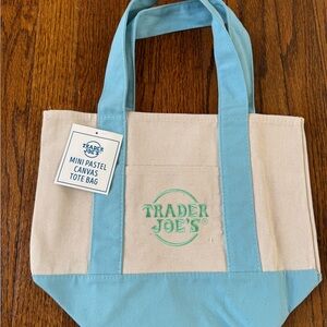 Trader Joe's Mini Canvas Tote in Light Blue and Cream